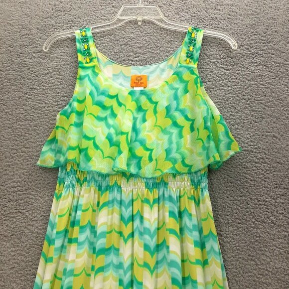 Ruby Rd. Petite Womens Teal Yellow Chevron Maxi Dress Beaded Straps Sz Small PS - Picture 3 of 9